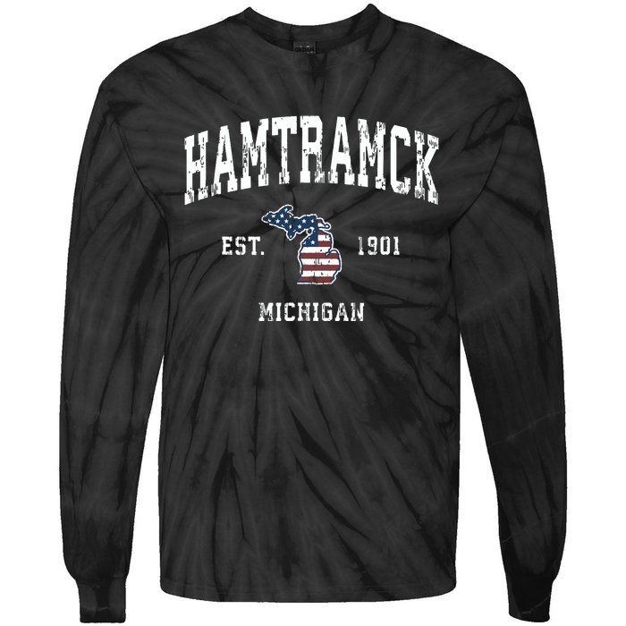 Hamtramck Michigan Mi Vintage American Flag Sports Design Tie-Dye Long Sleeve Shirt