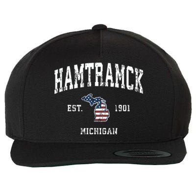 Hamtramck Michigan Mi Vintage American Flag Sports Design Wool Snapback Cap