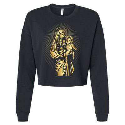 Holy Mother Mary Mother Of Jesus Vintage Catholic Art Women Cropped Pullover Crew