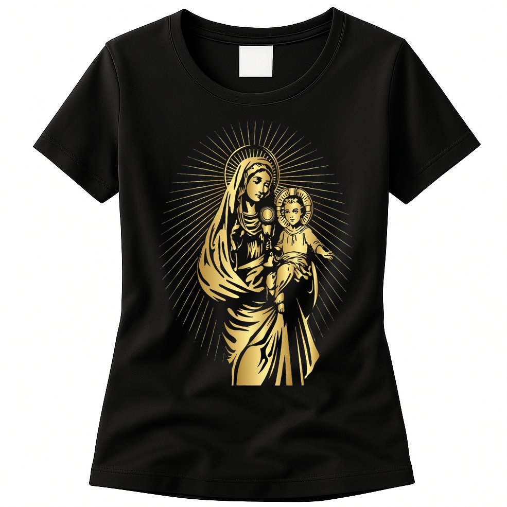 Holy Mother Mary Mother Of Jesus Vintage Catholic Art Women Womens T-Shirt