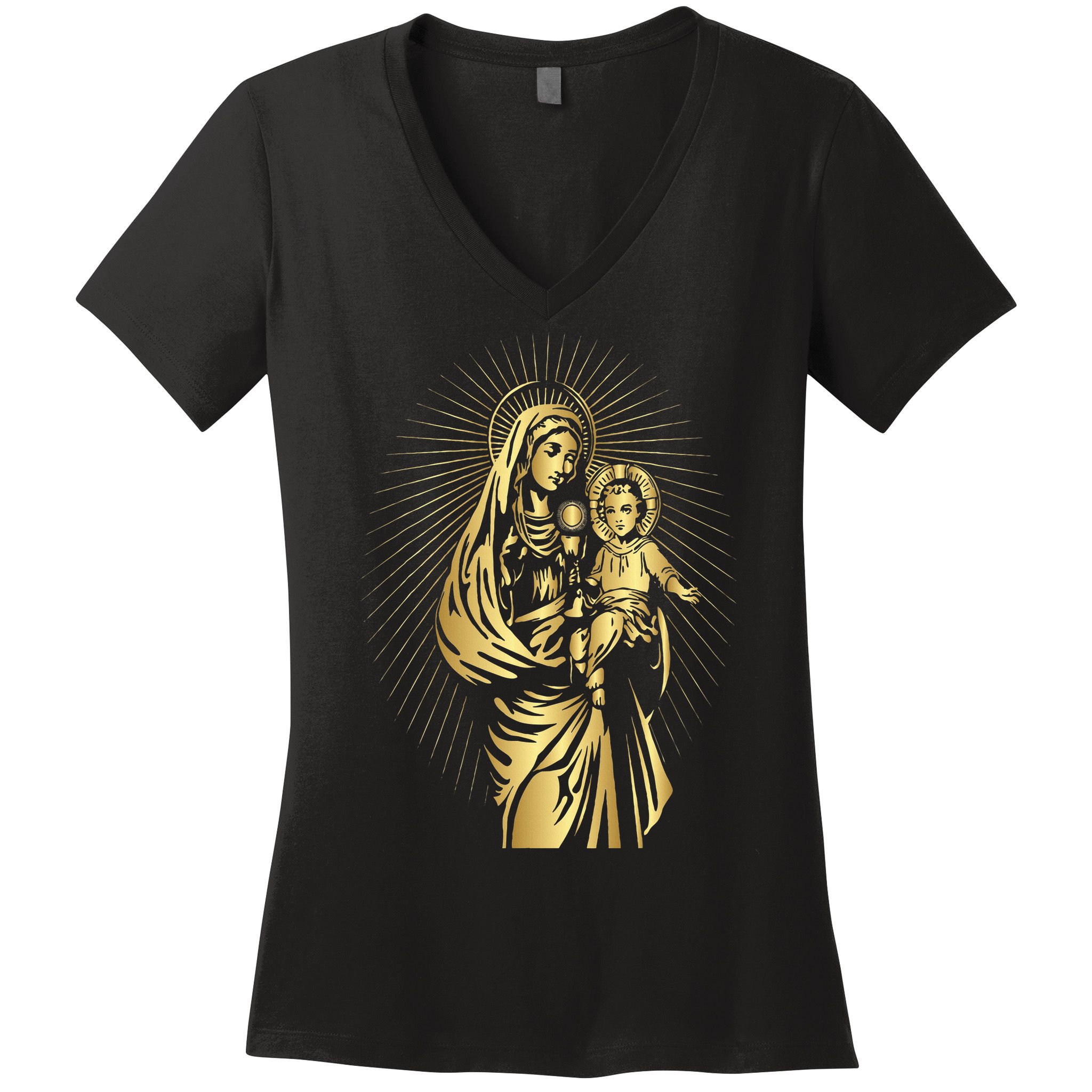Holy Mother Mary Mother Of Jesus Vintage Catholic Art Women Women's V-Neck T-Shirt