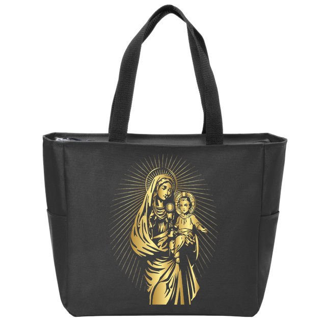 Holy Mother Mary Mother Of Jesus Vintage Catholic Art Women Zip Tote Bag