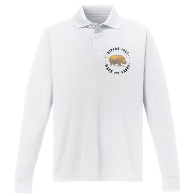 Hippos Make Me Happy Funny Hippopotamus Hippo Lover Performance Long Sleeve Polo