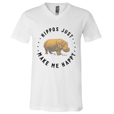 Hippos Make Me Happy Funny Hippopotamus Hippo Lover V-Neck T-Shirt