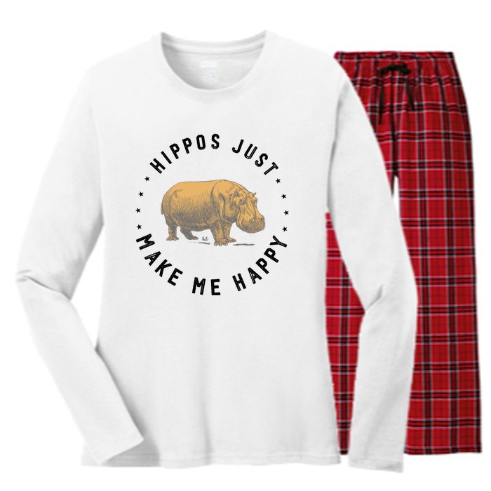 Hippos Make Me Happy Funny Hippopotamus Hippo Lover Women's Long Sleeve Flannel Pajama Set 