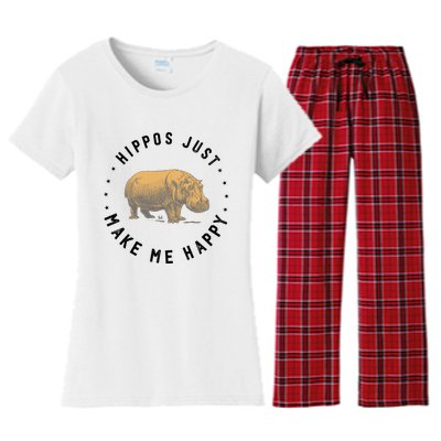 Hippos Make Me Happy Funny Hippopotamus Hippo Lover Women's Flannel Pajama Set