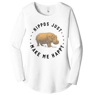 Hippos Make Me Happy Funny Hippopotamus Hippo Lover Women's Perfect Tri Tunic Long Sleeve Shirt