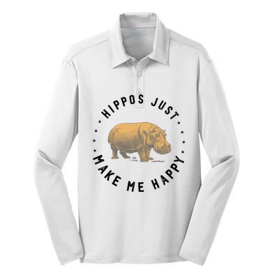 Hippos Make Me Happy Funny Hippopotamus Hippo Lover Silk Touch Performance Long Sleeve Polo