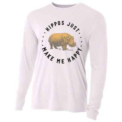 Hippos Make Me Happy Funny Hippopotamus Hippo Lover Cooling Performance Long Sleeve Crew