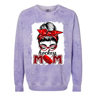 Hockey Mom Messy Bun Leopard Funny Mothers Day Gift Colorblast Crewneck Sweatshirt