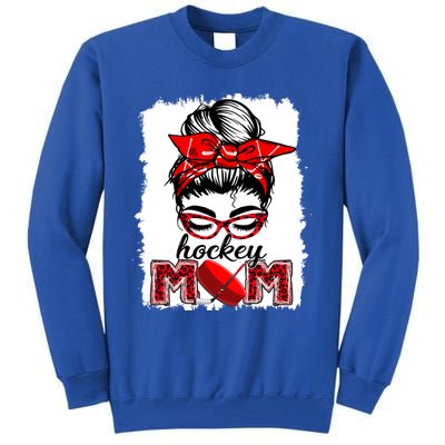 Hockey Mom Messy Bun Leopard Funny Mothers Day Gift Tall Sweatshirt