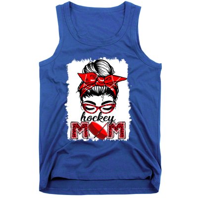 Hockey Mom Messy Bun Leopard Funny Mothers Day Gift Tank Top