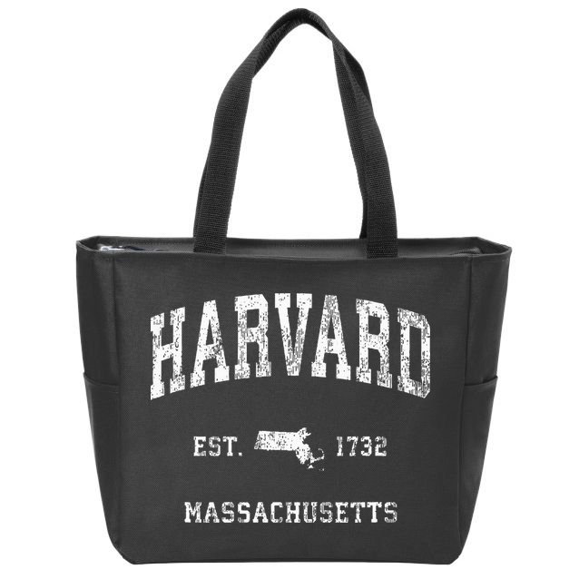 Harvard Massachusetts MA Vintage Athletic Sports Design Zip Tote Bag