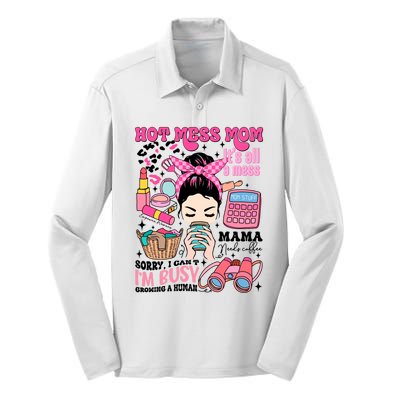 Hot Mess Mom Its All A Mess Silk Touch Performance Long Sleeve Polo