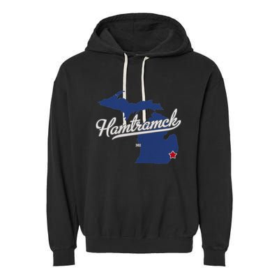 Hamtramck Michigan Mi Map Garment-Dyed Fleece Hoodie