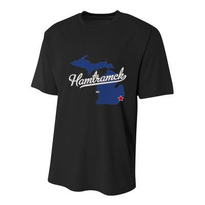 Hamtramck Michigan Mi Map Youth Performance Sprint T-Shirt