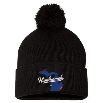 Hamtramck Michigan Mi Map Pom Pom 12in Knit Beanie