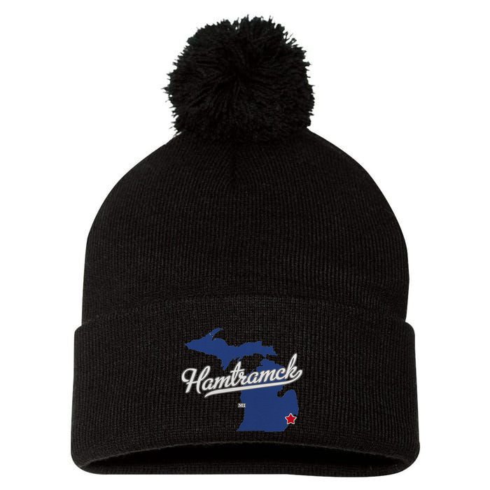 Hamtramck Michigan Mi Map Pom Pom 12in Knit Beanie