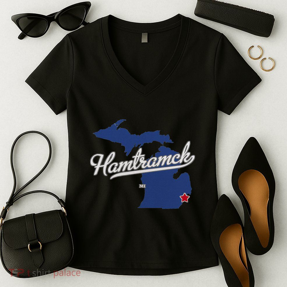 Hamtramck Michigan Mi Map Women's V-Neck T-Shirt