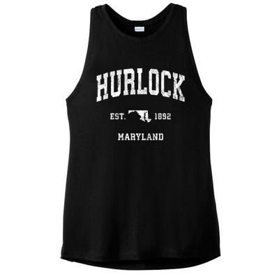 Hurlock Maryland Md Vintage Athletic Sports Ladies PosiCharge Tri-Blend Wicking Tank