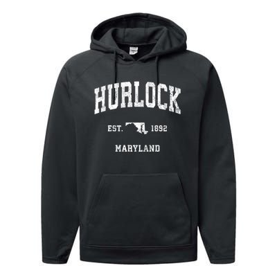 Hurlock Maryland Md Vintage Athletic Sports Performance Fleece Hoodie