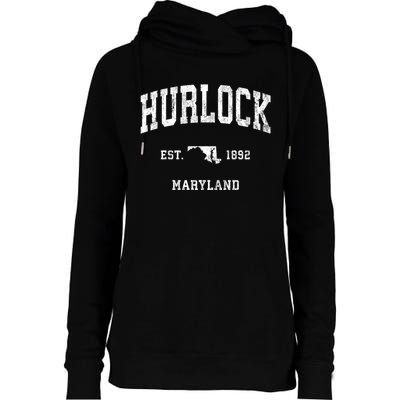 Hurlock Maryland Md Vintage Athletic Sports Womens Funnel Neck Pullover Hood