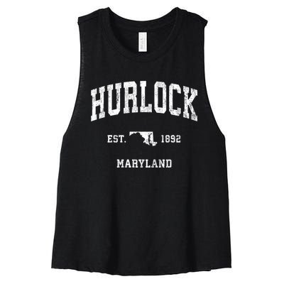 Hurlock Maryland Md Vintage Athletic Sports Women's Racerback Cropped Tank