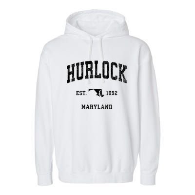 Hurlock Maryland Md Vintage Athletic Sports Garment-Dyed Fleece Hoodie