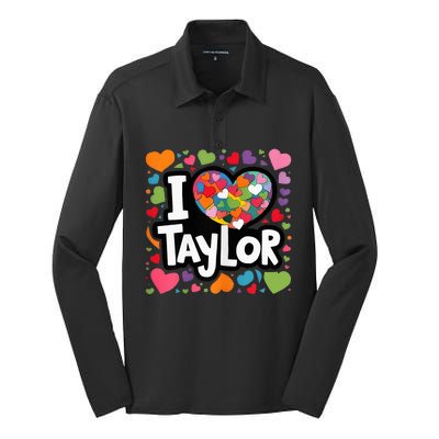 Heart My Name Is Taylor First Name I Love Taylor Silk Touch Performance Long Sleeve Polo