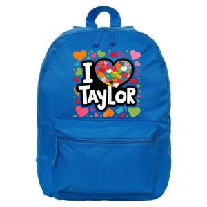 Heart My Name Is Taylor First Name I Love Taylor 16 in Basic Backpack