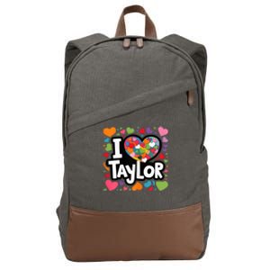 Heart My Name Is Taylor First Name I Love Taylor Cotton Canvas Backpack