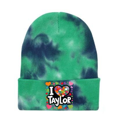 Heart My Name Is Taylor First Name I Love Taylor Tie Dye 12in Knit Beanie