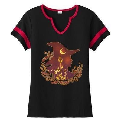 Halloween Mystical Nature Witch Ladies Halftime Notch Neck Tee