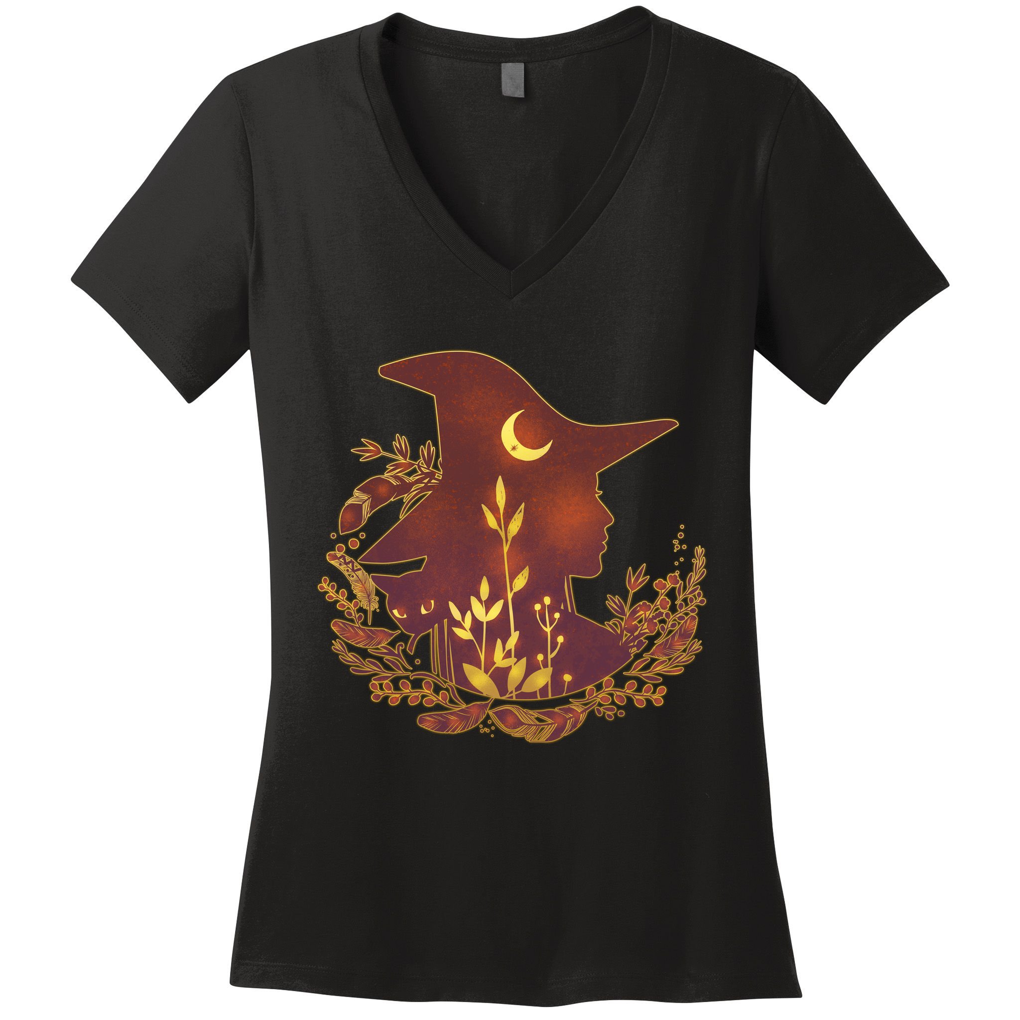 Halloween Mystical Nature Witch Women's V-Neck T-Shirt