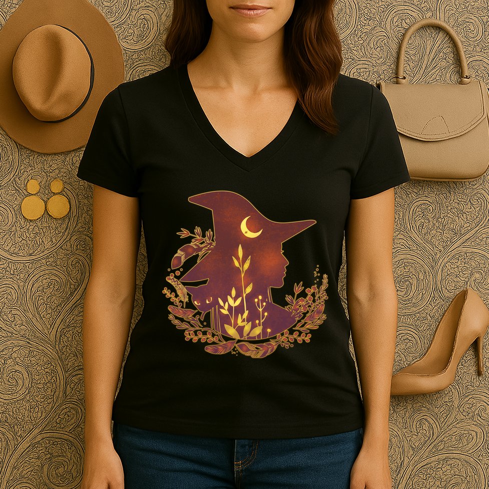 Halloween Mystical Nature Witch Women's V-Neck T-Shirt