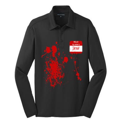 Hello My Name Is Jason Funny Halloween Costume Silk Touch Performance Long Sleeve Polo