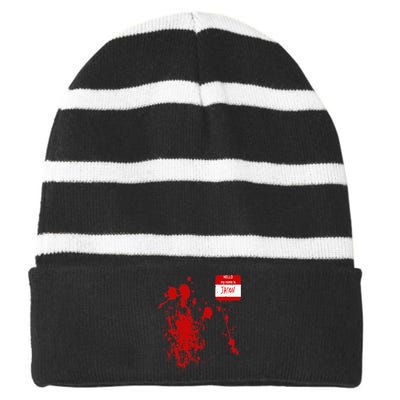 Hello My Name Is Jason Funny Halloween Costume Striped Beanie with Solid Band