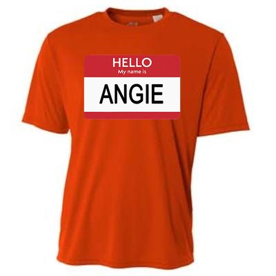 Hello My Name Is Angie Name Tag Cooling Performance Crew T-Shirt