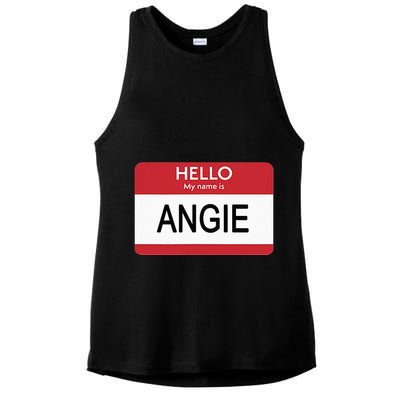 Hello My Name Is Angie Name Tag Ladies PosiCharge Tri-Blend Wicking Tank