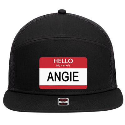Hello My Name Is Angie Name Tag 7 Panel Mesh Trucker Snapback Hat