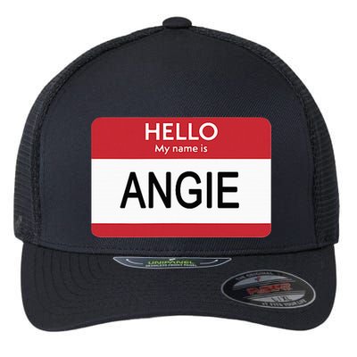 Hello My Name Is Angie Name Tag Flexfit Unipanel Trucker Cap