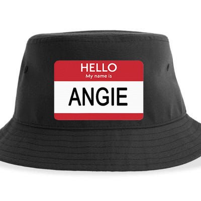 Hello My Name Is Angie Name Tag Sustainable Bucket Hat