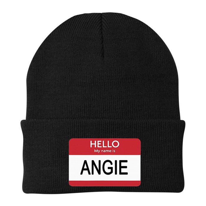 Hello My Name Is Angie Name Tag Knit Cap Winter Beanie