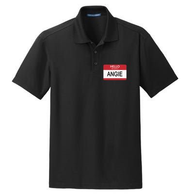 Hello My Name Is Angie Name Tag Dry Zone Grid Polo