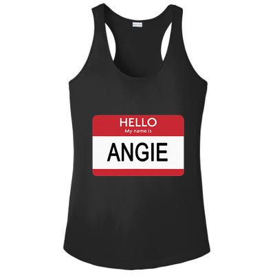 Hello My Name Is Angie Name Tag Ladies PosiCharge Competitor Racerback Tank