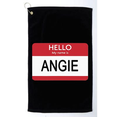 Hello My Name Is Angie Name Tag Golf Towel
