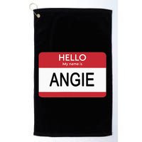 Hello My Name Is Angie Name Tag Golf Towel
