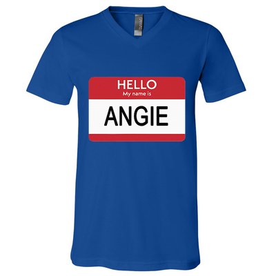 Hello My Name Is Angie Name Tag V-Neck T-Shirt