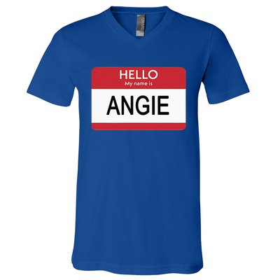 Hello My Name Is Angie Name Tag V-Neck T-Shirt