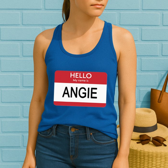 Hello My Name Is Angie Name Tag Womens Tank Top